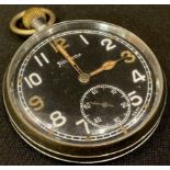 A Helvetia military black faced pocket watch, GS/TP P75414