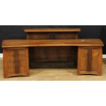 An Art Deco inspired oak twin pedestal desk, 100cm high, 249.5cm wide, 83cm deep