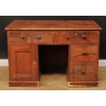 A 19th century pine estate office desk, rectangular top above drawers and a cupboard, 82cm high,