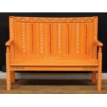 A contemporary Scandinavian style painted bench, 118cm high, 155cm wide, the seat 140cm wide and
