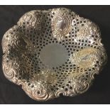 A Victorian silver pedestal bon-bon dish, the fluted pierced edge with four vacant scroll