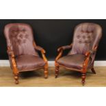 A near pair of Victorian club armchairs, the largest 92cm high, 62cm wide, the seat 46cm wide and