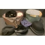 A hat box, a bowler hat, other assorted early 20th century hats, qty
