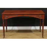 A 19th century mahogany serving table, rounded rectangular top with moulded edge above an arched