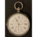 A 19th century Swiss silver open faced pocket watch, the dial inscribed J B Yabsley, London