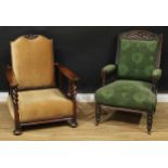 An Arts & Crafts inspired oak Morris recliner chair, 96cm high, 74cm wide, the seat 56cm wide and