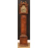 A Gustav Becker oak dwarf longcase clock, arched brass dial inscribed with Roman and subsidiary