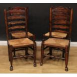 Four Lancashire ladder back rush seated chairs, 100.5cm high, one 48cm wide, the seat 45cm wide