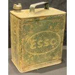 Automobilia - an Esso petrol can, painted in green, with brass BP screw cap, 33cm high, 25cm wide