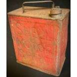 Automobilia - an early 20th century Shell Motor Spirit petrol can, painted in red, with brass BP