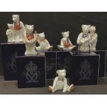 A Royal Crown Derby miniature Teddy Bear model, Cricket Bear, boxed; others, Mum and Charlotte,