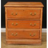 A 19th century pine chest, of three long drawers, 91cm high, 83.5cm wide, 49.5cm deep