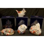 A Royal Crown Derby paperweight, Catnip Kitten, gold stopper, boxed; others, Poppy Mouse, Meadow