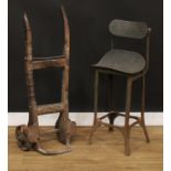 Industrial Salvage - a machinist or workshop chair, 93.5cm high, 38cm wide; a sack barrow, 103.5cm