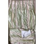 Textiles - a large pair of silk country house curtains, peach and pale green stripes, pinch pleated,