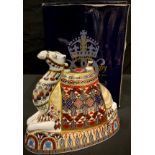 A Royal Crown Derby paperweight, Camel, gold stopper, 17.5cm, printed mark in red, boxed