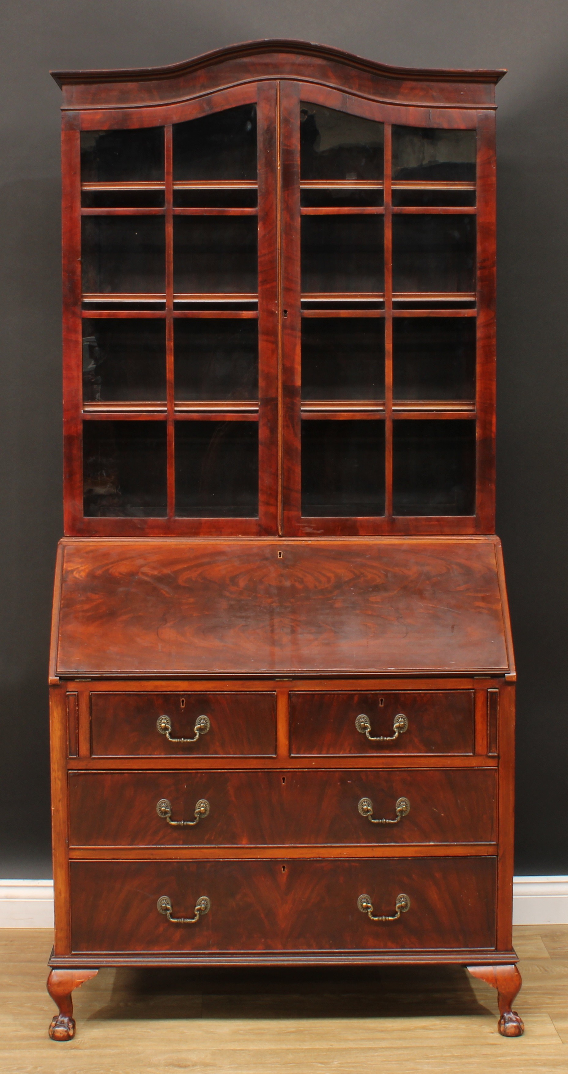 An early 20th century mahogany bureau bookcase, by Maple & Co, 201cm high, 95cm wide, 47cm deep