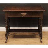 A late Victorian oak side table, 78cm high, 90cm wide, 54.5cm deep, c.1890