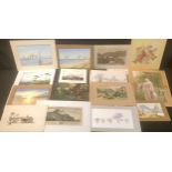 Pictures and Prints - a portfolio containing various watercolours, prints, engravings, etc; other
