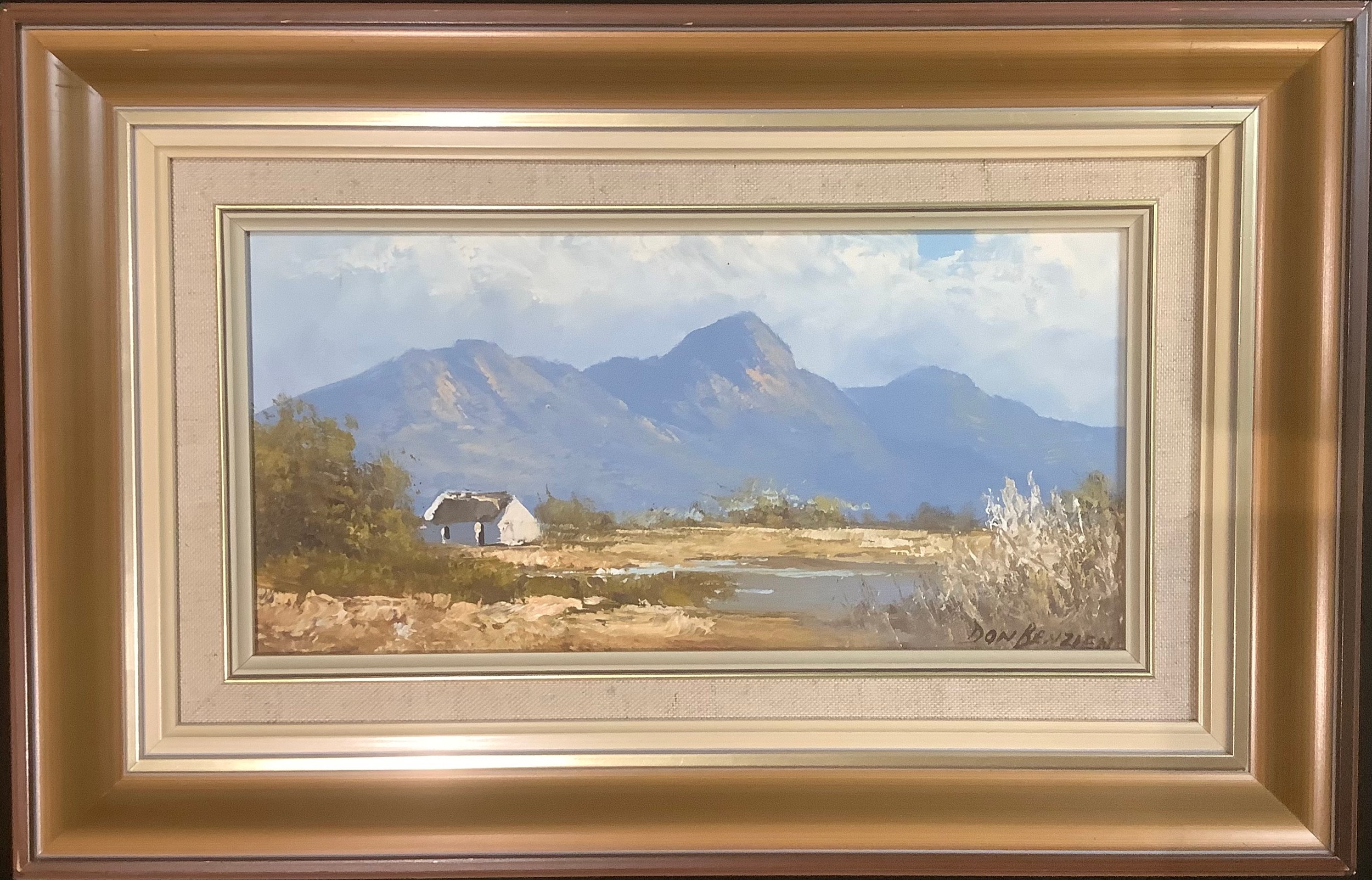 Don Benzien African School Table Mountain, Capetown signed, oil on board, 14cm x 29cm