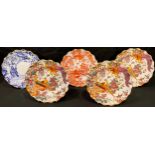 A set of three Royal Crown Derby Olde Avesbury pattern shaped circular dessert plates, 21.5cm, first