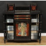 A late Victorian walnut-trimmed, ebonised, parcel-gilt and painted drawing room or parlour