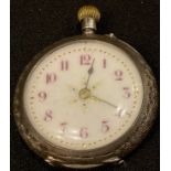 A late 19th century Swiss silver fob watch, c.1890
