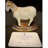 A Royal Crown Derby paperweight, Heraldic Derbyshire Ram, Inspired by The Derbyshire Coat of Arms,