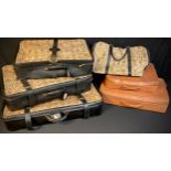 Vintage Suitcases - a four piece set of Harrods tapestry type luggage comprising three graduated