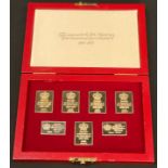 A set of seven commemorative silver gilt Coronation stamps in a presentation box, 1978, 173g