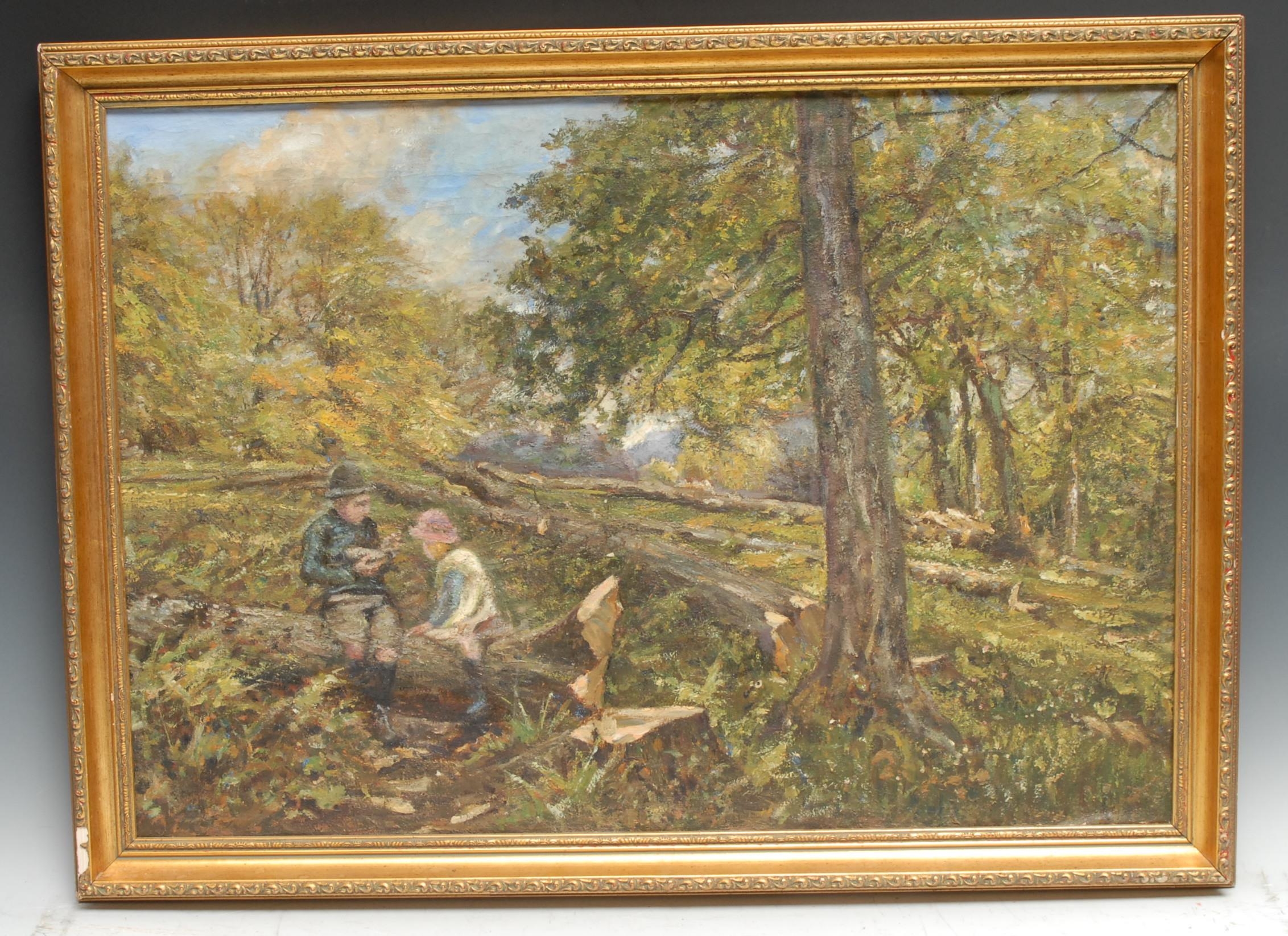 Hamilton Jay (act. 1875 - 1913) Two Children in a Wood signed to verso, oil on canvas, 52cm x 73.5cm