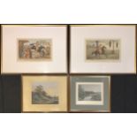 Prints - a pair of prints, Dick Turpin; two other engravings, after George Morland, pedlars, hand