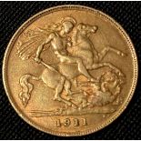 A George V half gold sovereign, 1911