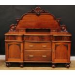 A Victorian mahogany chiffonier or sideboard, shaped half-gallery carved and applied with acanthus