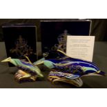 A pair of Royal Crown Derby paperweights, Lyme Bay Dolphin 2003 Mother, Govier's exclusive,