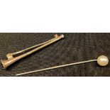 A stickpin modelled as a hunting/mail horn; a pearl stickpin (2)
