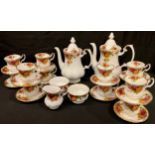 A Royal Albert Old Country Roses pattern coffee set, comprising twelve coffee cups and saucers,