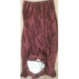 Textiles - a large pair of country house claret raw silk curtains, pinch pleated, approx. 290cm drop