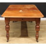 An Arts & Crafts period oak extending dining table, 74.5cm high, 182.5cm extending to 137.5cm