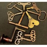 A collection of ten 18th/19th century grandfather and bracket clock keys