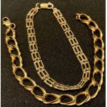 A 9ct gold bracelet, marked 375, 4.8; another 9ct gold curb link bracelet, marked 375, 5.5g (2)