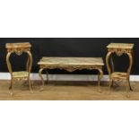 An onyx and 'gilt' metal coffee table, 50cm high, 110cm long, 55.5cm wide; a pair of similar two-