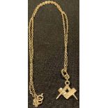 A 9ct gold masonic pendant, 9ct gold necklace chain, 4.5g