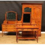 An Edwardian mahogany and parquetry two-piece bedroom suite, comprising wardrobe, 201cm high,