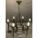 A Gothic Revival wrought iron six branch ceiling light, 61cm wide