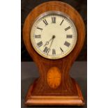A Sheraton Revival mahogany mantel timepiece, 9cm circular clock dial inscribed with Roman numerals,