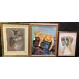 Pictures and Prints - Munro, RA, Tabby Cat, signed, pastel, 39cm x 29cm; G Ulricks, Cushioned,