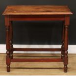 A mahogany side or centre table, rectangular top with moulded edge, turned supports, rectangular