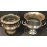 A 19th century Sheffield plate two handled wine cooler, bearing armorial; another, later (2)