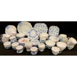 A Shelley Chrysanthemum pattern tea service for six comprising cream jug, sugar bowl, cups and